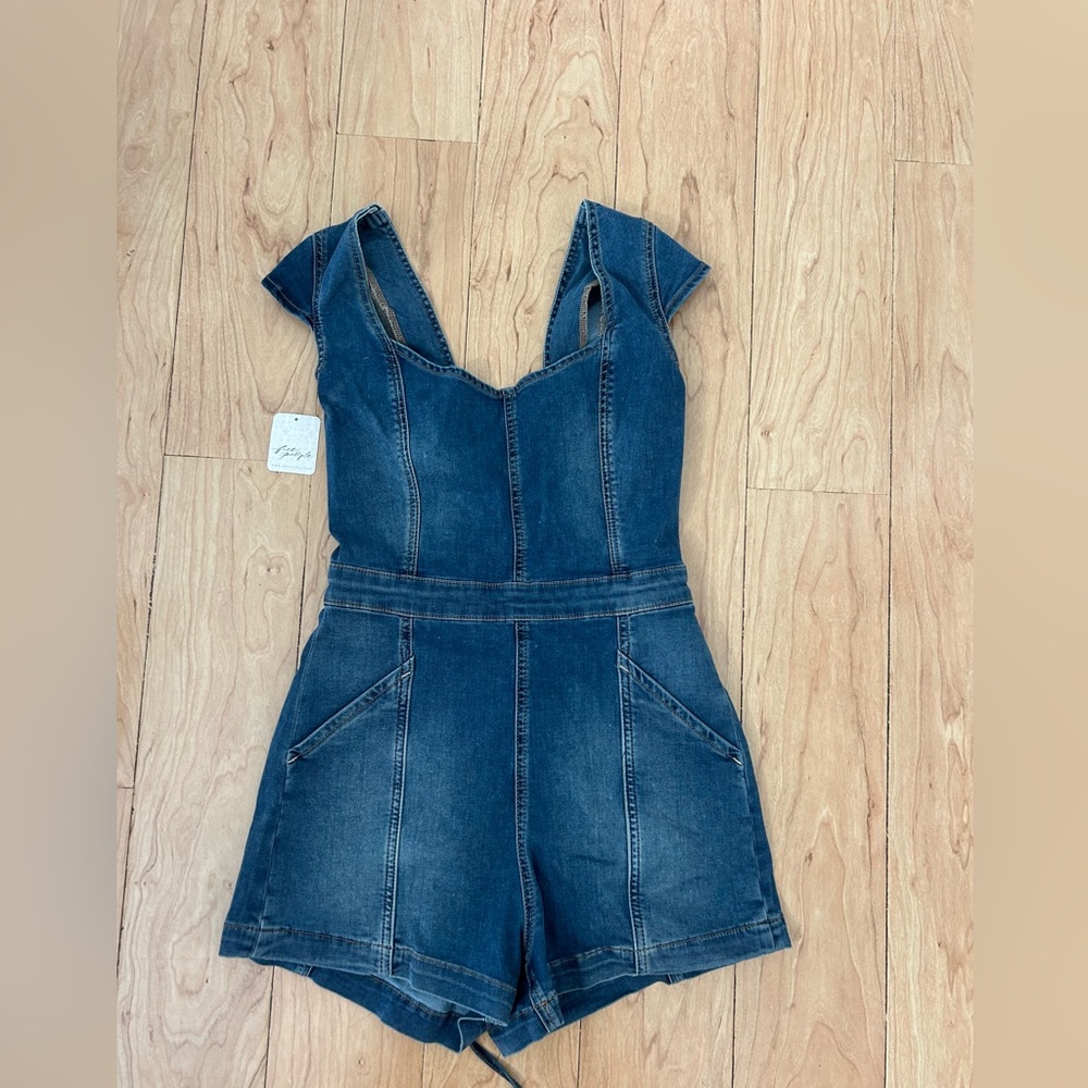 Free People Blue Denim Romper